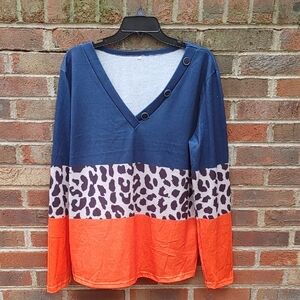 Unbranded Colorblock Long Sleeve V Neck T Shirt Size XXL